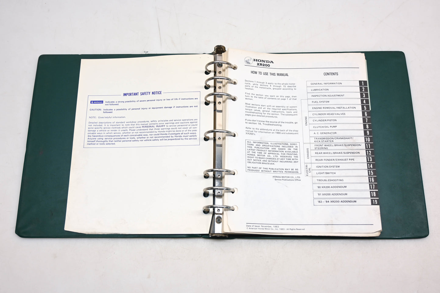 OEM Honda 6144604 1979-84 XR185-200 Shop Manual