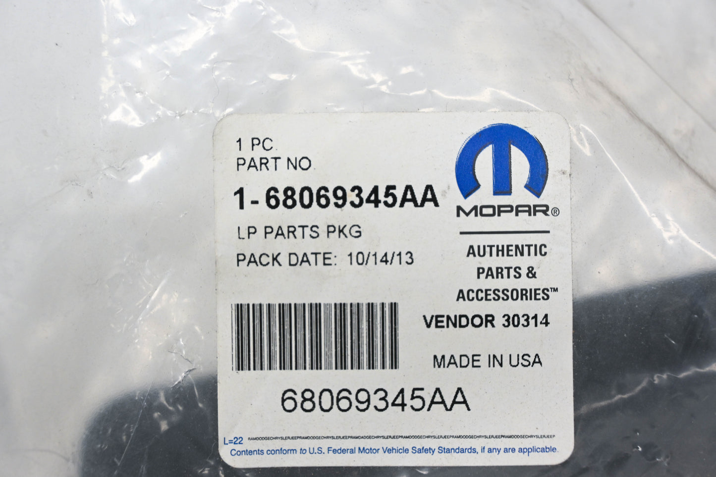 Mopar 68069345AA License Plate Mount Kit NOS