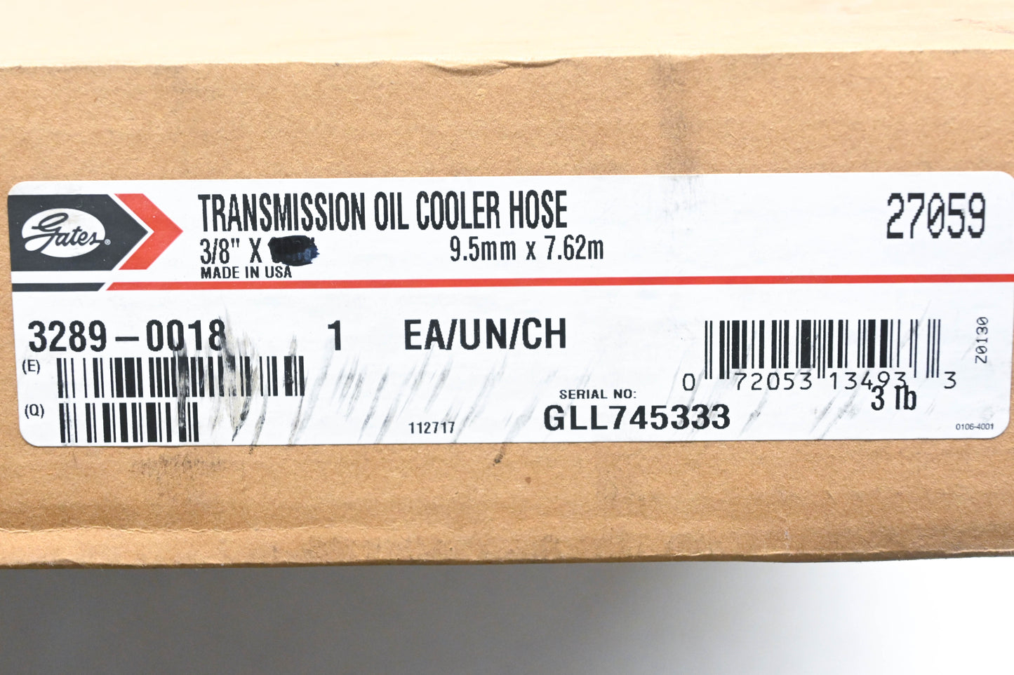 Gates 3289-0018, 27059, GL112217 Transmission Oil Cooler Hose 20' NOS