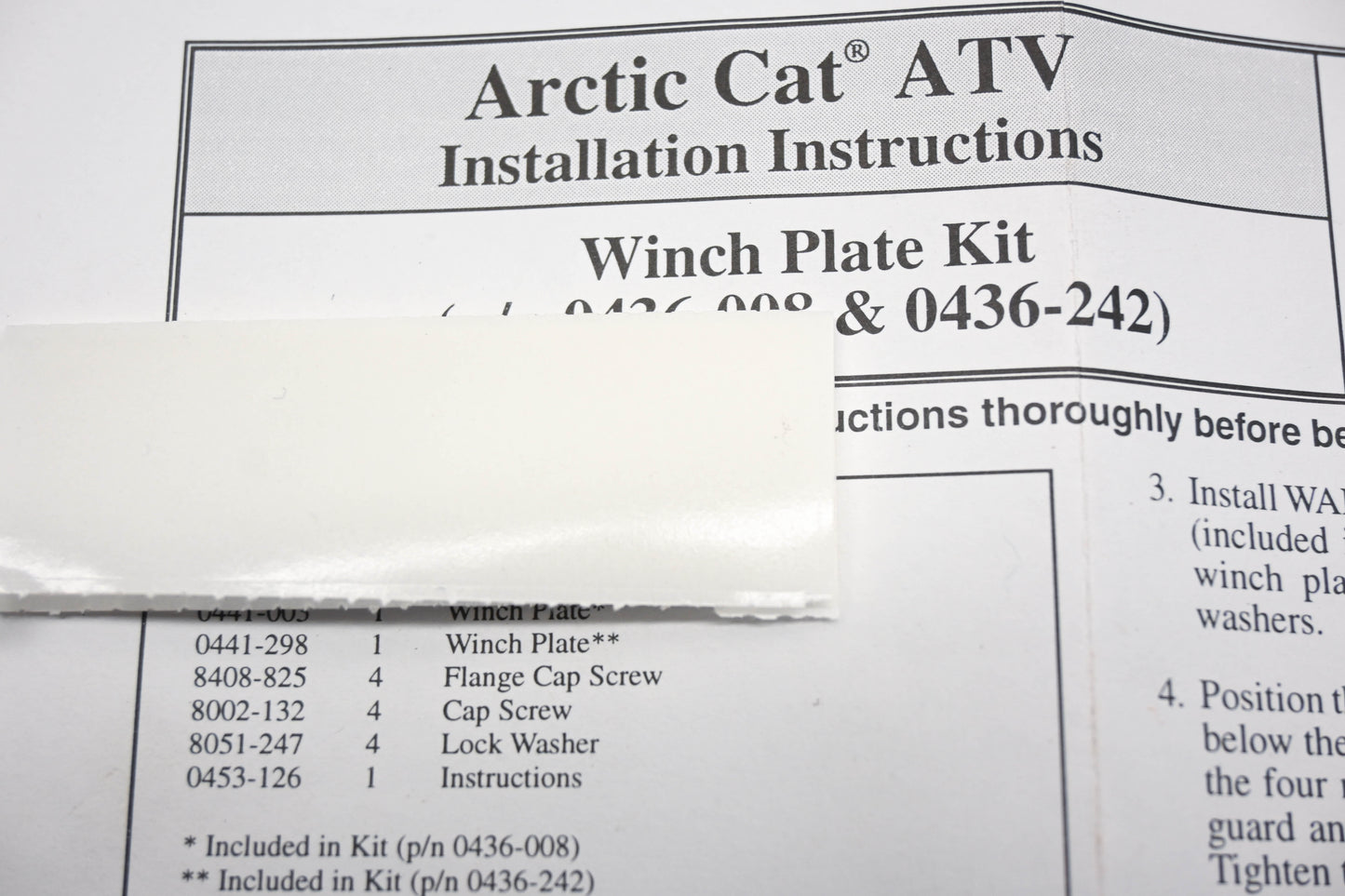 New OEM Arctic Cat 0436-242 Winch Plate Kit NOS