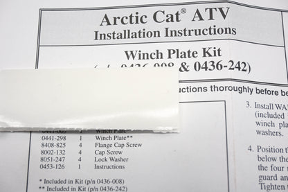 New OEM Arctic Cat 0436-242 Winch Plate Kit NOS