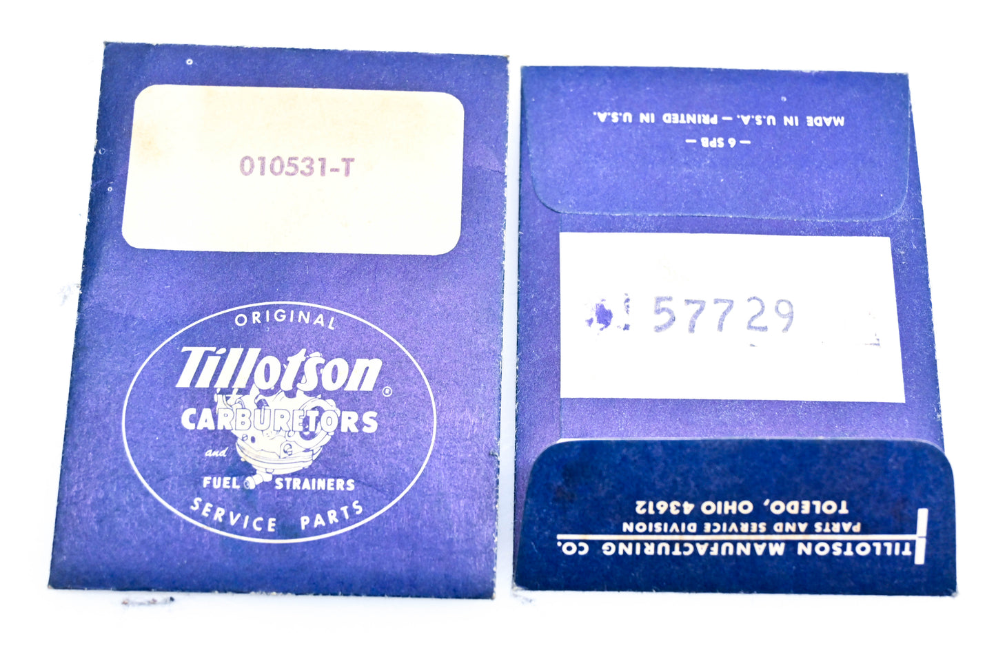 Tillotson 010531-T, 57729 Diaphragms Qty 2 NOS