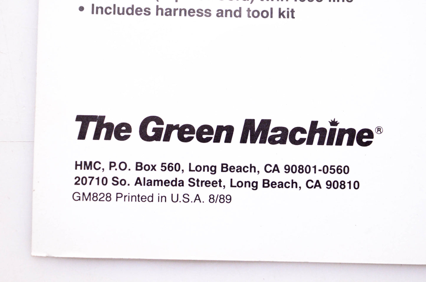 The Green Machine GM828 Model 3000M String Trimmer Brush Cutter Tree Pruner Brochure