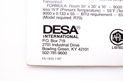 DESA International FA-1833-1187 Reddy Heater Portable Forced Air Heaters Brochure