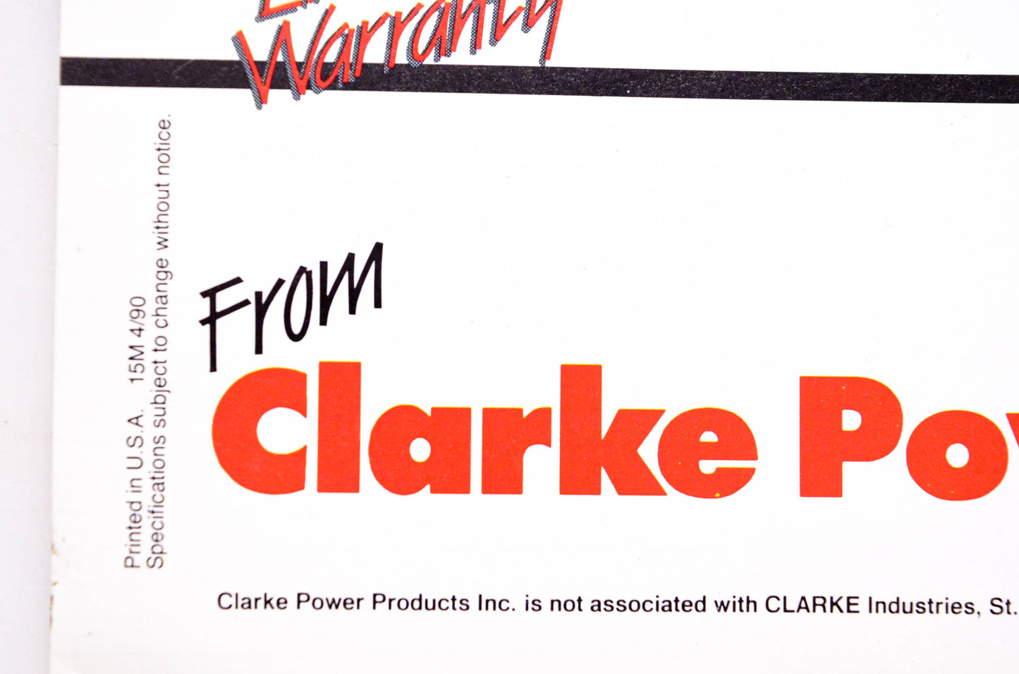 Clarke Power Products 15M 4/90 Power Washers Jet 80 PW 6000 Brochure NOS