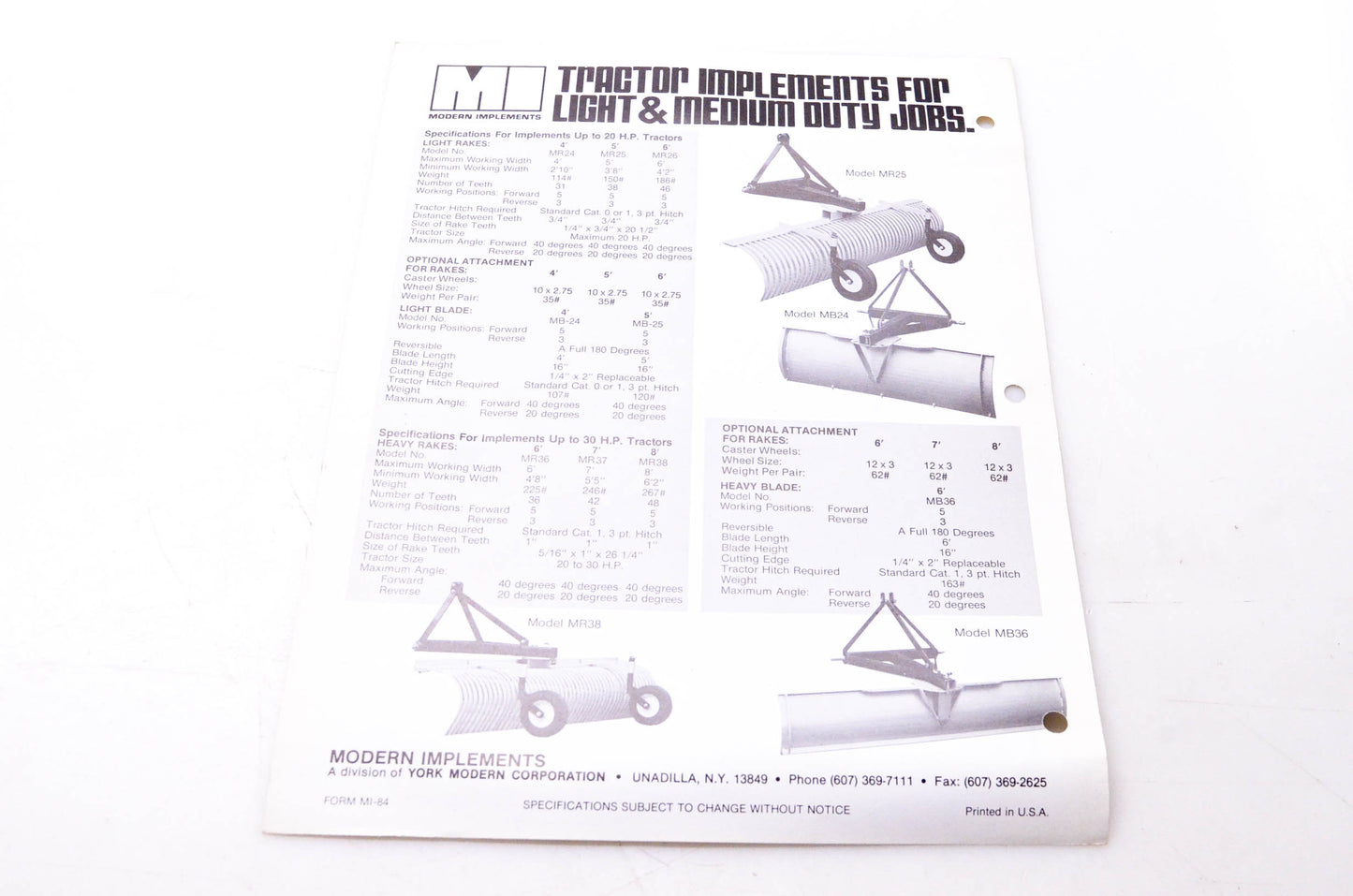 Modern Implements MI-84 Modern Implements for Up to 30 HP Tractors Brochure