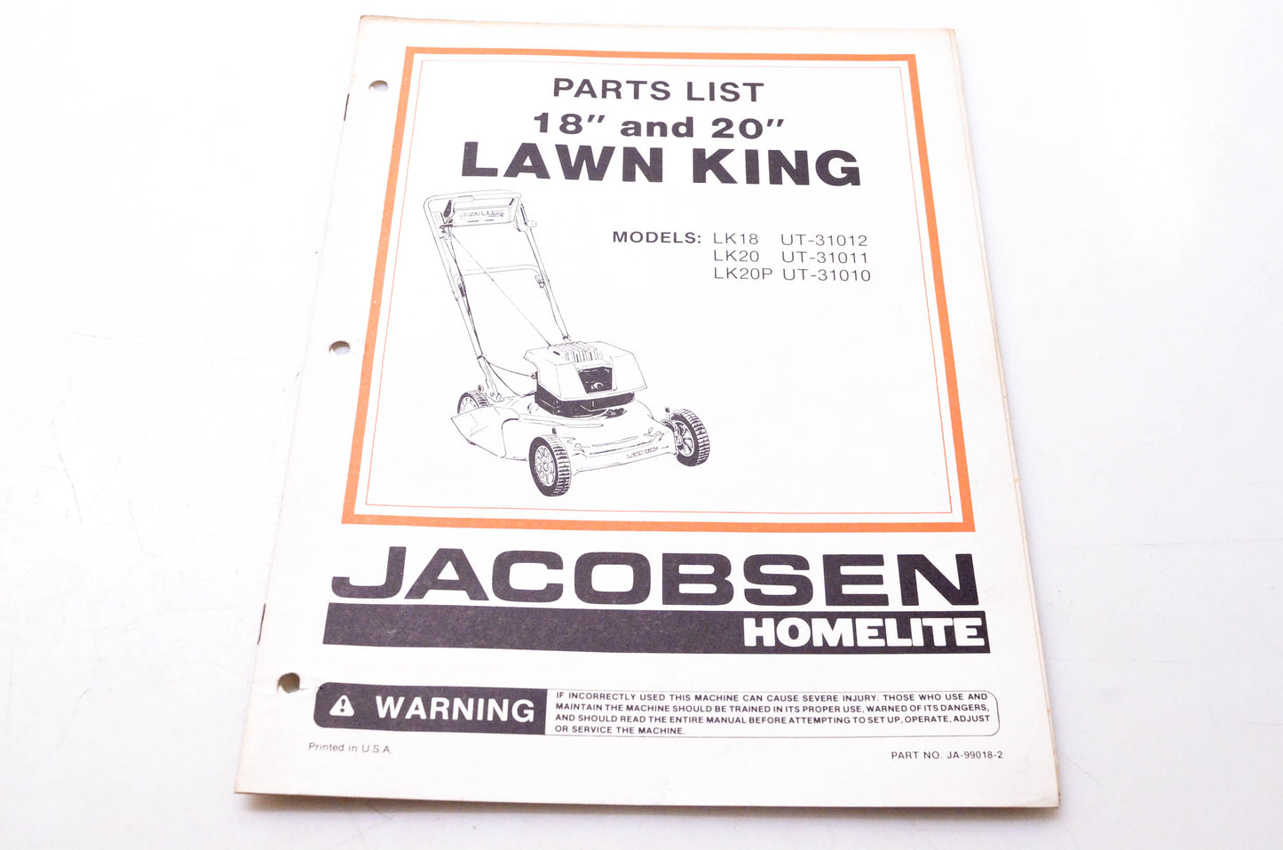 Homelite Textron JA-99018-2 Parts List 18" & 20" Lawn King