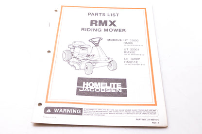 Homelite Textron JA-99018-5 Parts List RMX Riding Mower