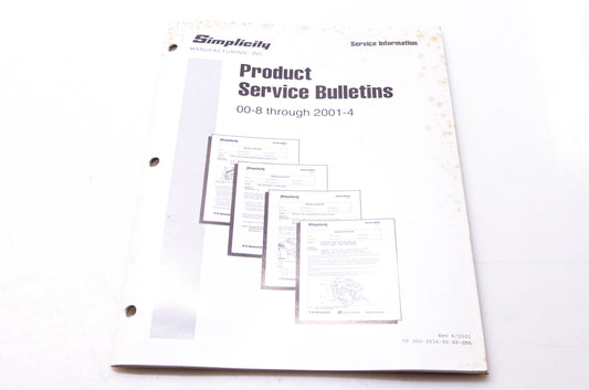 Simplicity Manufacturing 900-2516-00-XX-SMA Product Service Bulletins 00-8 through 2001-1