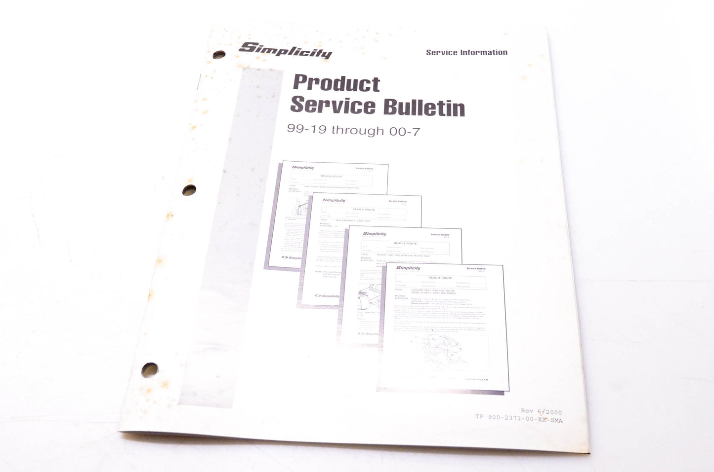 Simplicity Manufacturing 900-2371-00-XX-SMA Product Service Bulletin 99-19 through 00-7