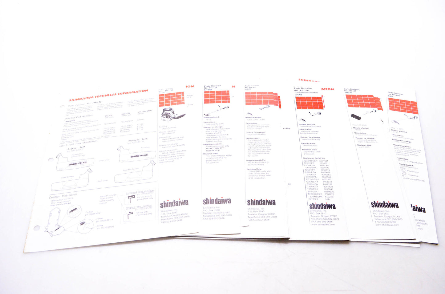 Shindaiwa PR-142, PR-151, PR-152 Shindaiwa Parts Revision Technical Information Sheets