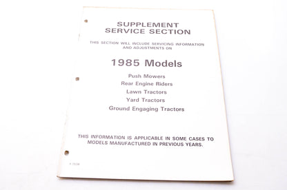Murray F-7538 Supplement Service Section 1985 Models