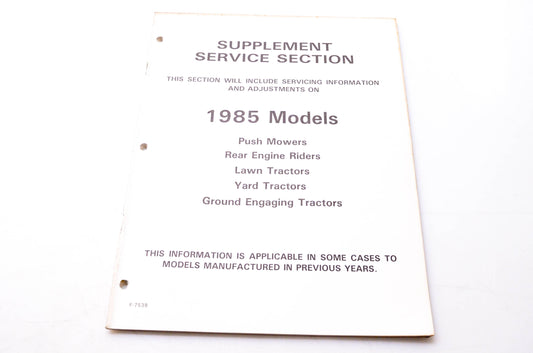 Murray F-7538 Supplement Service Section 1985 Models