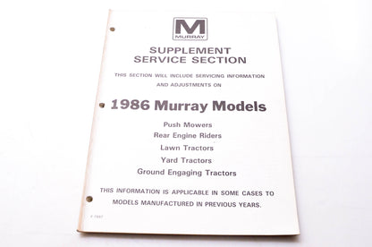 Murray F-7997 Supplement Service Section 1986 Murray Models
