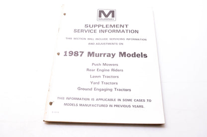 Murray S-1014 Supplement Service Information 1987 Murray Models