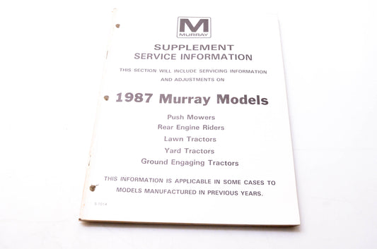 Murray S-1014 Supplement Service Information 1987 Murray Models
