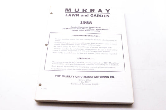 Murray S-1035 Lawn & Garden 1988 Genuine-Engineered Service Parts
