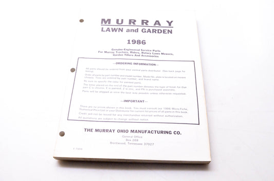 Murray F-7999 Lawn & Garden 1986 Genuine-Engineered Service Parts