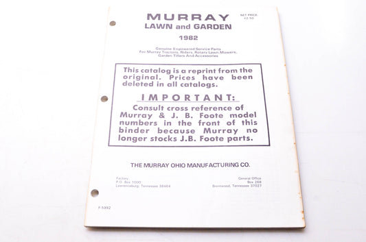 Murray F-5992 Lawn & Garden 1982 Genuine-Engineered Service Parts