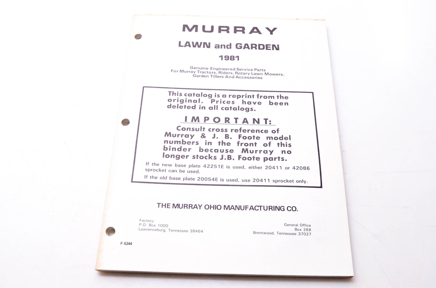 Murray F-5344 Lawn & Garden 1981 Genuine-Engineered Service Parts