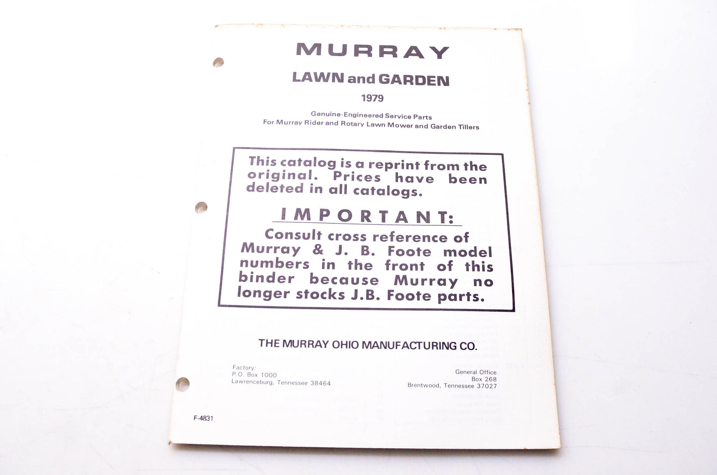 Murray F-4831 Lawn & Garden 1979 Genuine-Engineered Service Parts