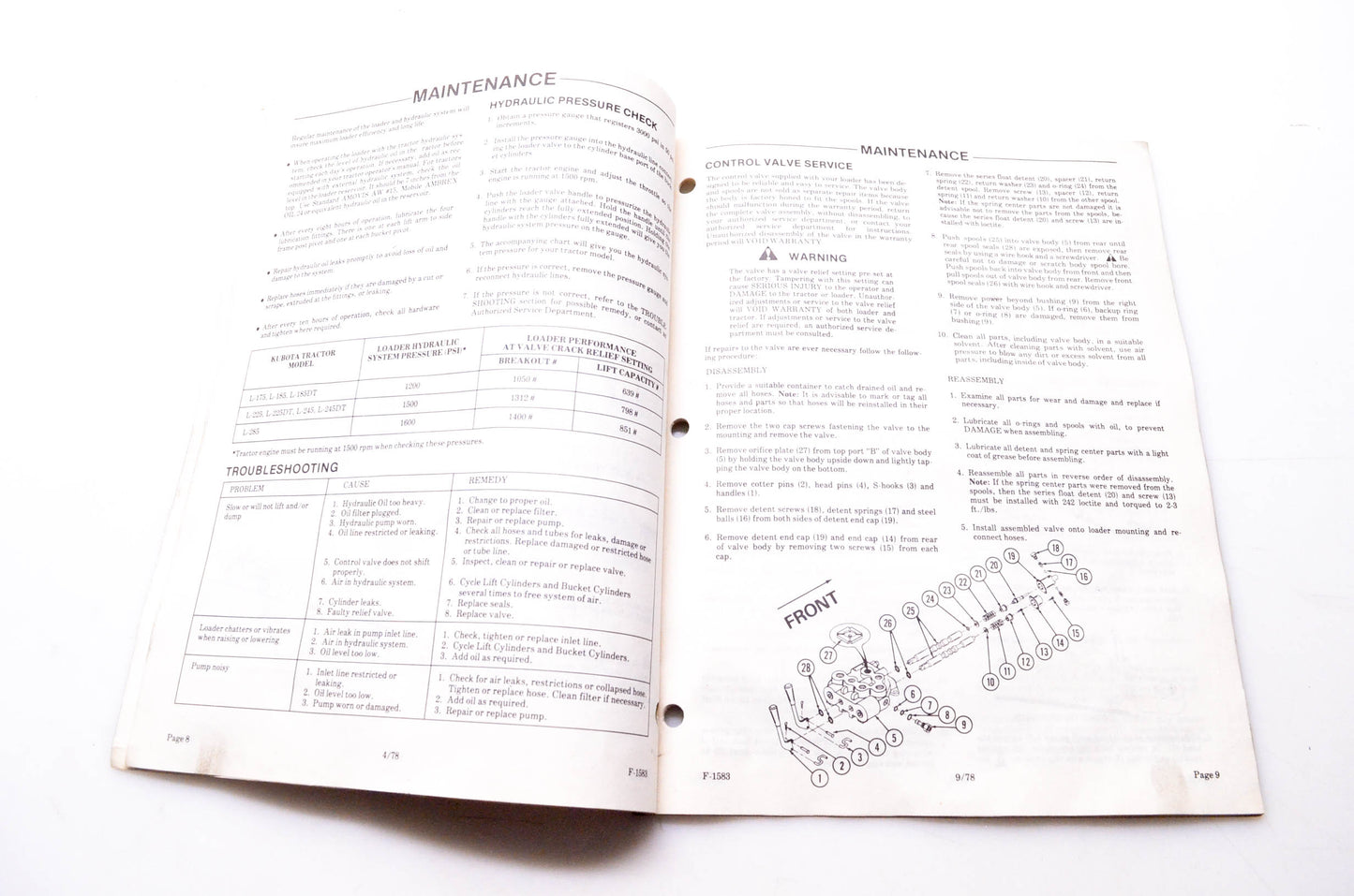 Kubota F-1583-9-78 Owner's Manual Model L1700 Series Loader