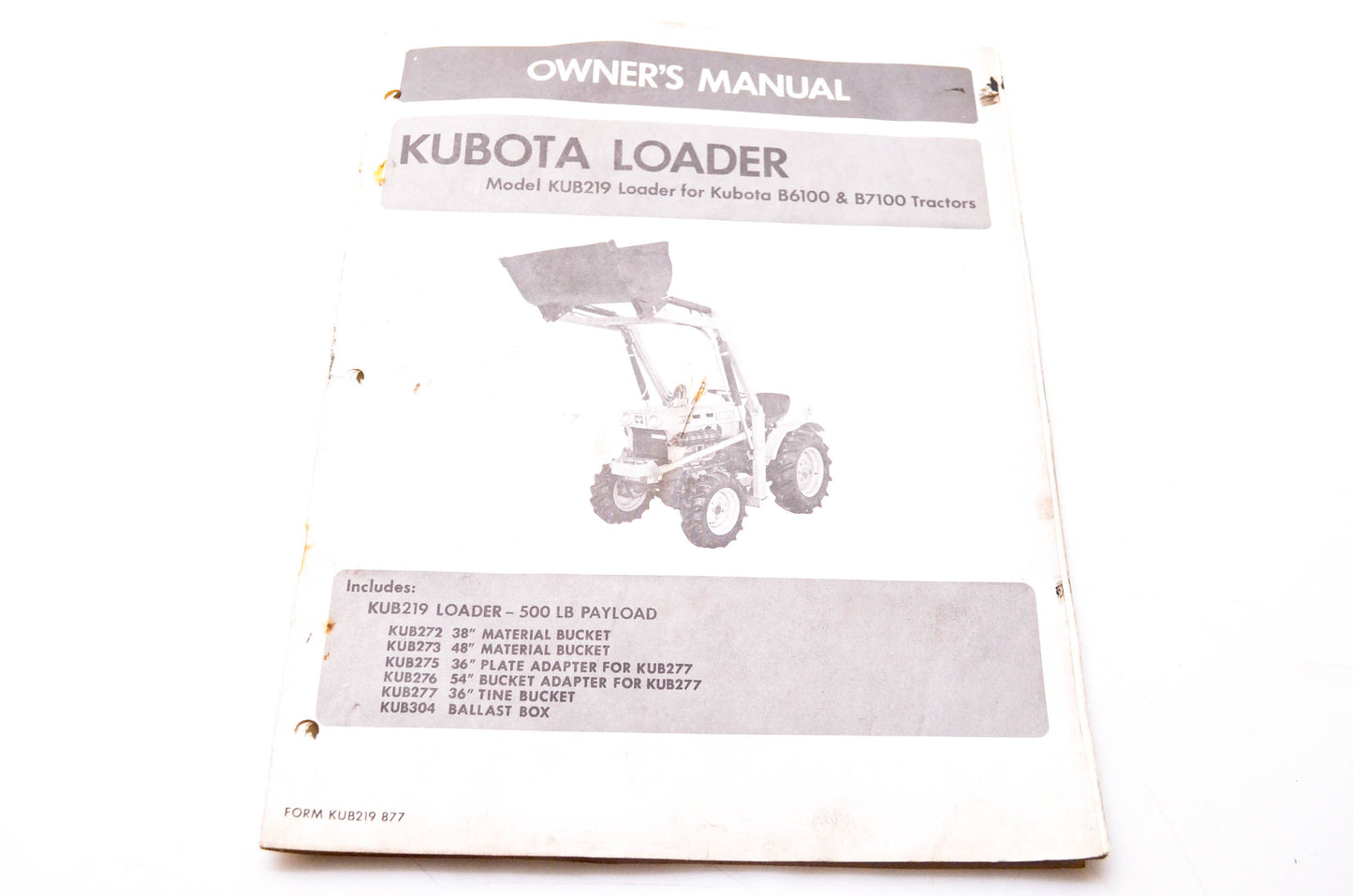 Kubota KU219 877 Owner's Manual Loader