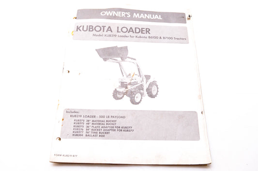 Kubota KU219 877 Owner's Manual Loader