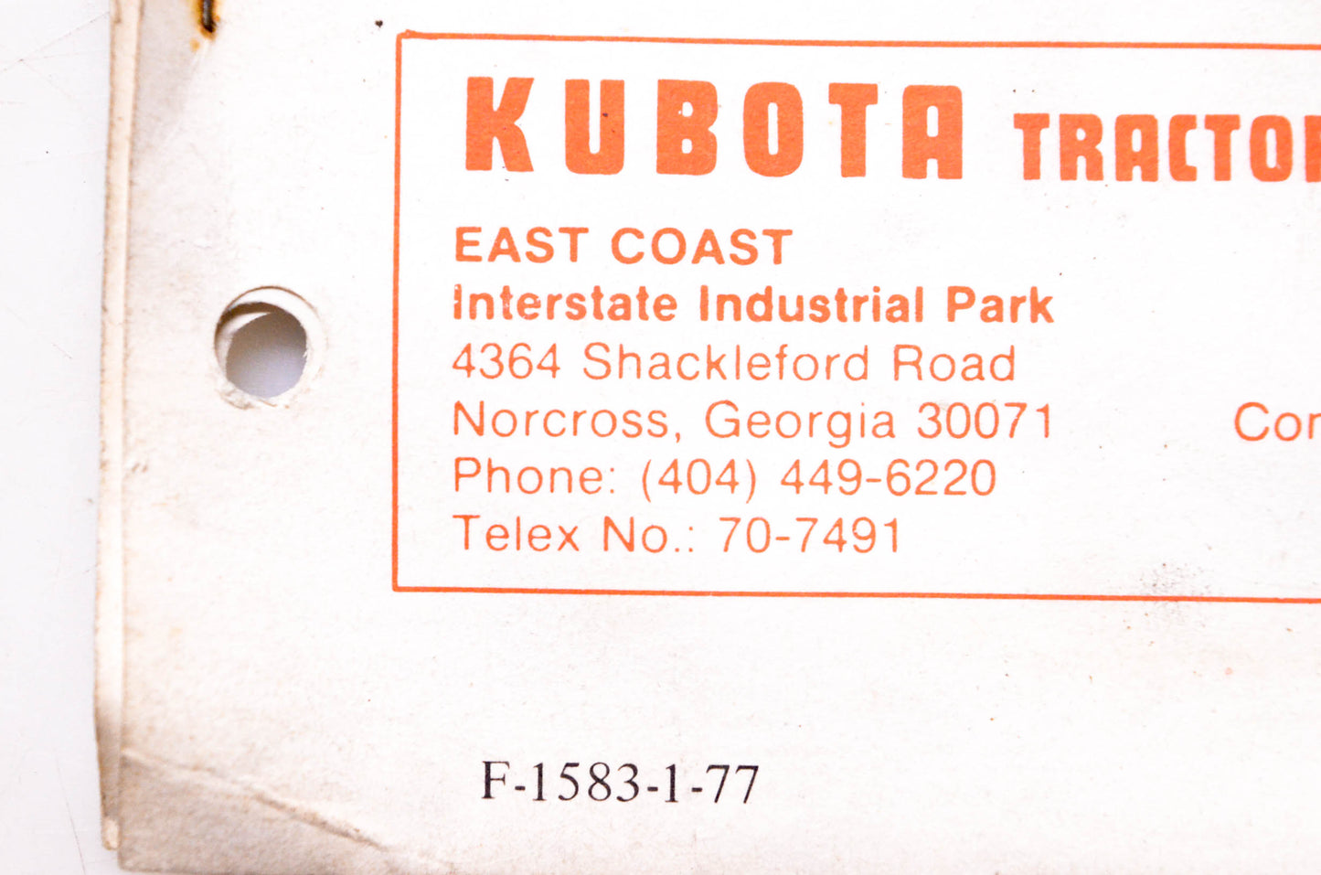 Kubota F-1583-1-77 Owner's Manual Model 1200 Loader