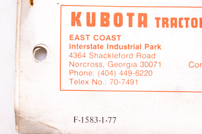 Kubota F-1583-1-77 Owner's Manual Model 1200 Loader