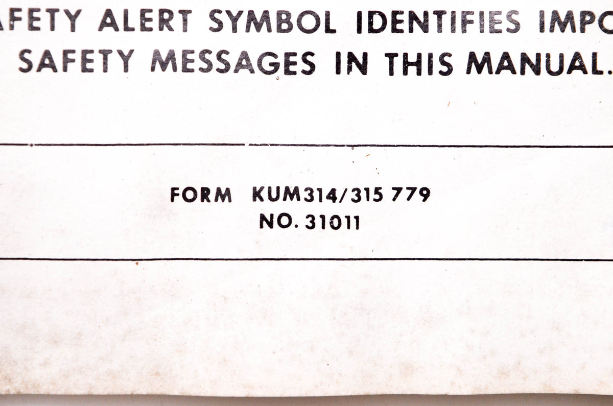 Kubota KUM314-315 779, 31011 Parts & Owner's Manual Six Foot Dozer