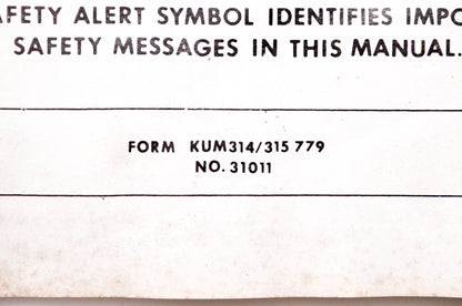 Kubota KUM314-315 779, 31011 Parts & Owner's Manual Six Foot Dozer