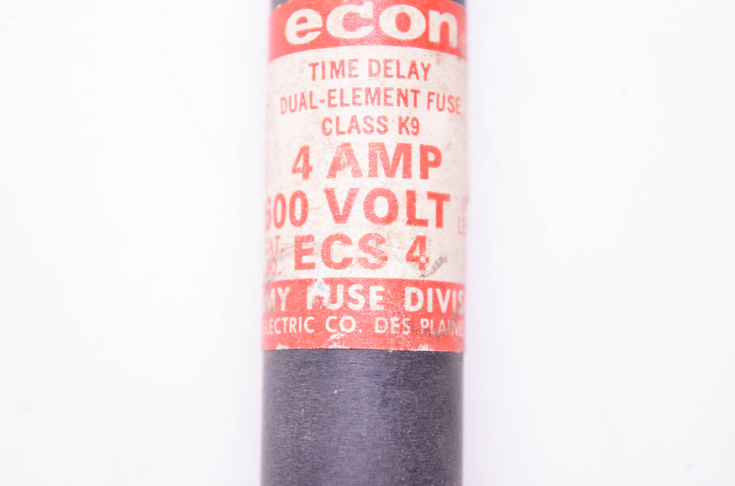 Economy Fuse Division ECS 4, 2613297, B38 56 Econ Time Delay Dual-Element Fuse Class K9 4 Amp 600 Volt NOS