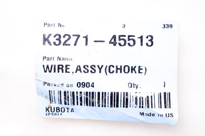Kubota K3271-45513 Choke Wire Assembly NOS