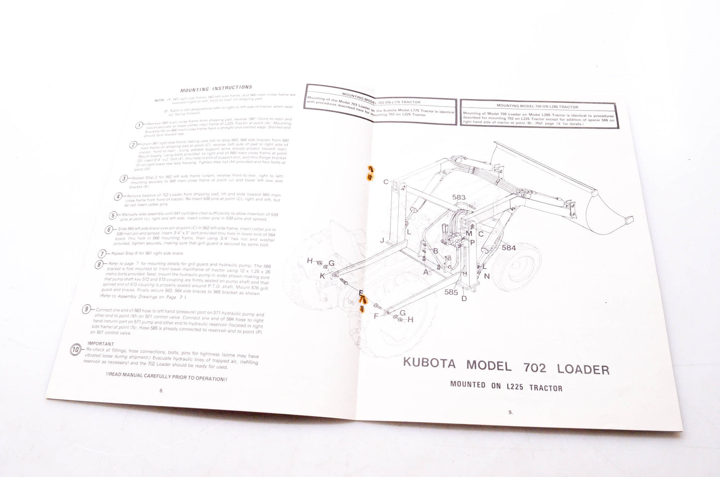 Kubota March '76 Operator's Manual for Model 700 702 703 Loader
