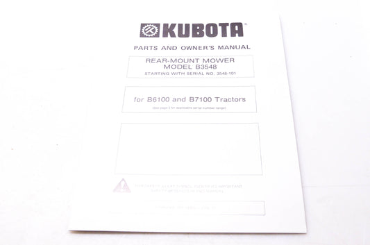 Kubota 551-14006 Parts & Owner's Manual Rear-Mount Mower Model B3548