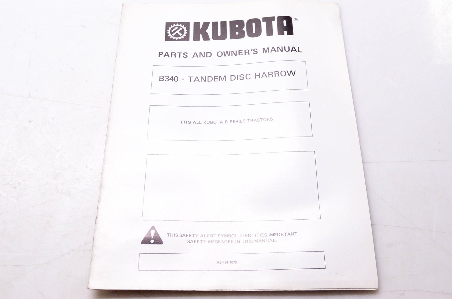 Kubota K3-434-1079 Parts & Owner's Manual B340 Tandem Disc Harrow