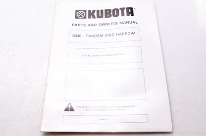 Kubota K3-434-1079 Parts & Owner's Manual B340 Tandem Disc Harrow