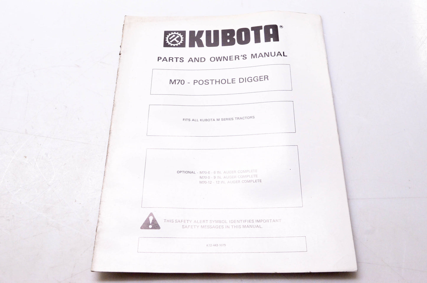 Kubota K12-443-1079 Parts & Owner's Manual M70 Posthole Digger
