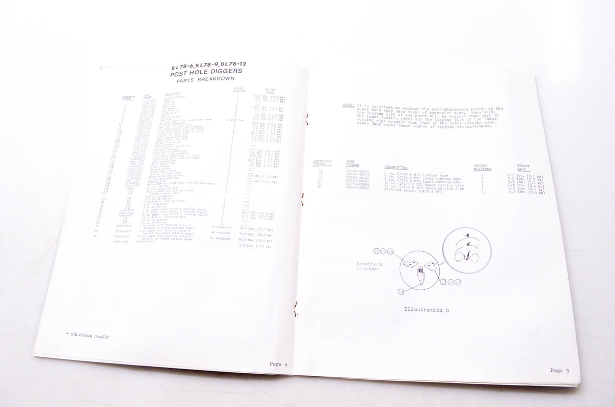 Kubota K1-432-979 Parts & Owner's Manual B/L 78 Posthole Digger