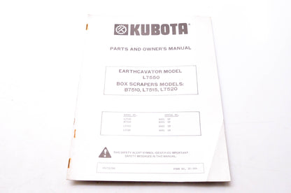 Kubota 2G-184 Parts & Owner's Manual Earthcavator Model L7550