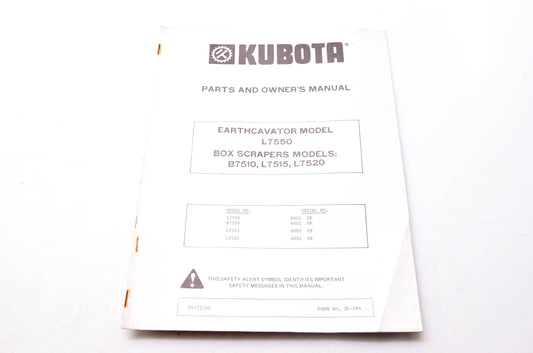 Kubota 2G-184 Parts & Owner's Manual Earthcavator Model L7550