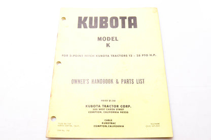 Kubota 772 Model K Owner's Manual & Parts List for Tractors 12-28