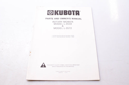 Kubota 70000-00204, 8084675 Parts & Owner's Manual Rotary Mower Model L-3559 & L-3572