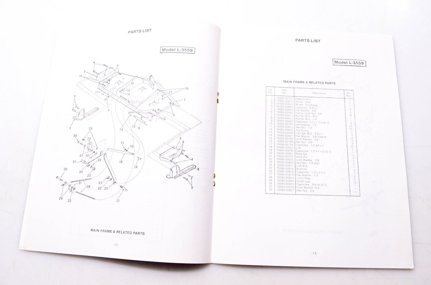 Kubota 70000-00204, 8084675 Parts & Owner's Manual Rotary Mower Model L-3559 & L-3572