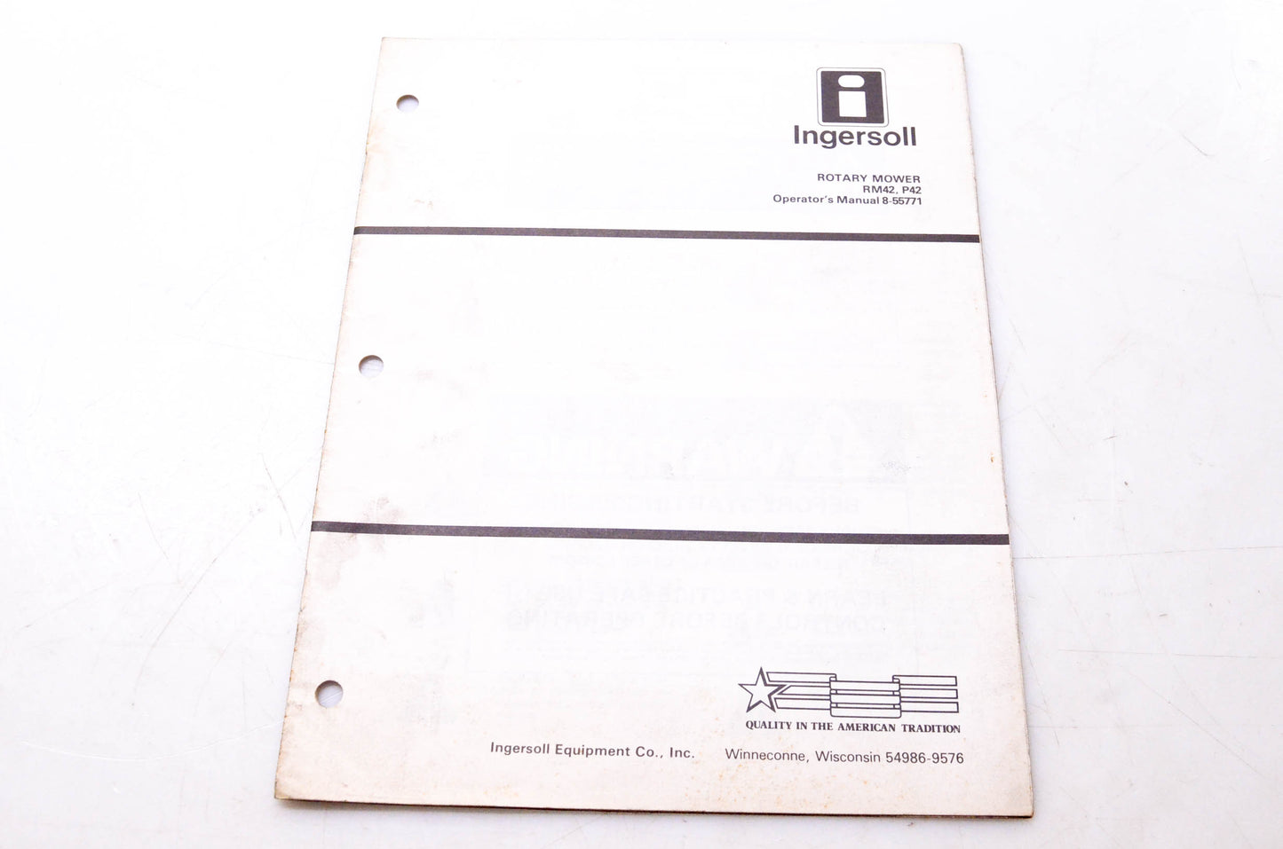 Ingersoll 8-55771 Rotary Mower RM42 P42 Operator's Manual