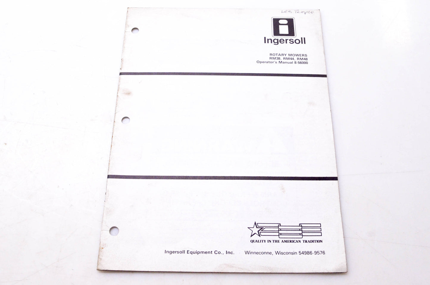 Ingersoll 8-56000 Rotary Mowers RM38 RM44 RM48 Operator's Manual