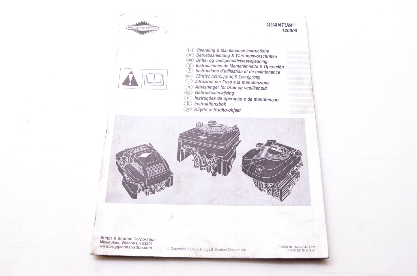 OEM Briggs & Stratton MS-6847 Quantum 120000 Operating & Maintenance Instructions