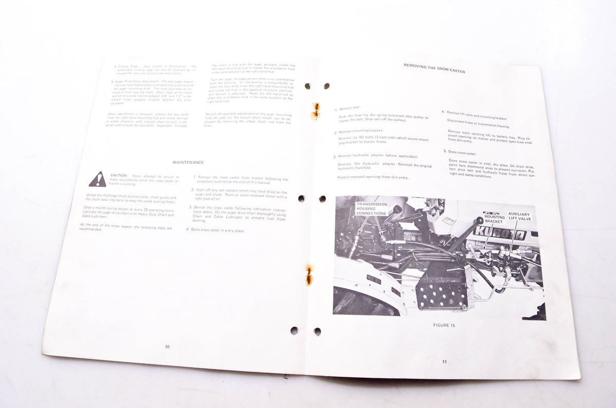 Kubota KU041, 8-79-SL-3000 Parts & Owner's Manual B2510 B748B Snow Caster