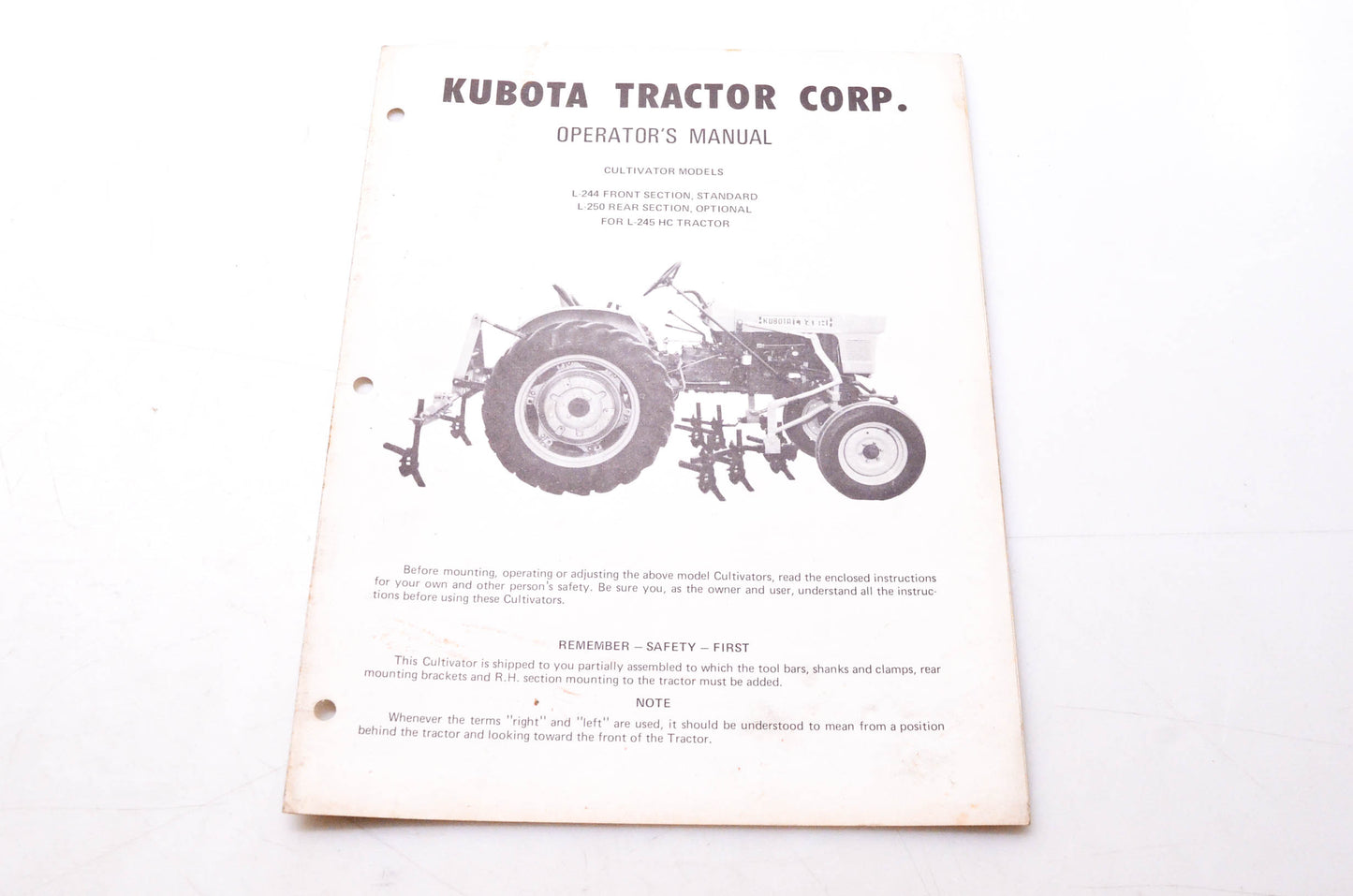 Kubota KUB-244 Kubota Tractor Corp Operator's Manual Cultivator Models